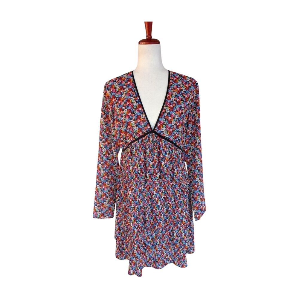 NWT THE KOOPLES Blazing Field Floral Print Tiered Mini‎ Dress Size FR3/US8